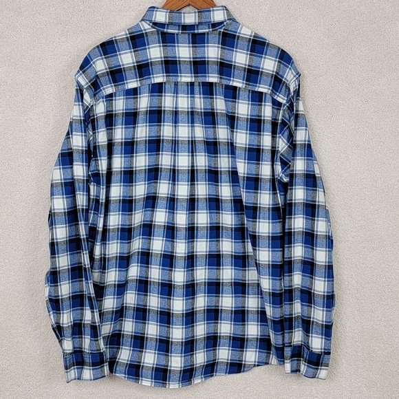 Eddie Bauer Blue/White Plaid Print Flex Brushed Flannel Button Down Shirt Sz XL - Picture 4 of 10